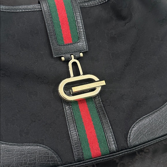 GUCCI Sherry Line GG Pattern Hand One Black Canvas Leather Gold Hardware - Picture 2 of 10